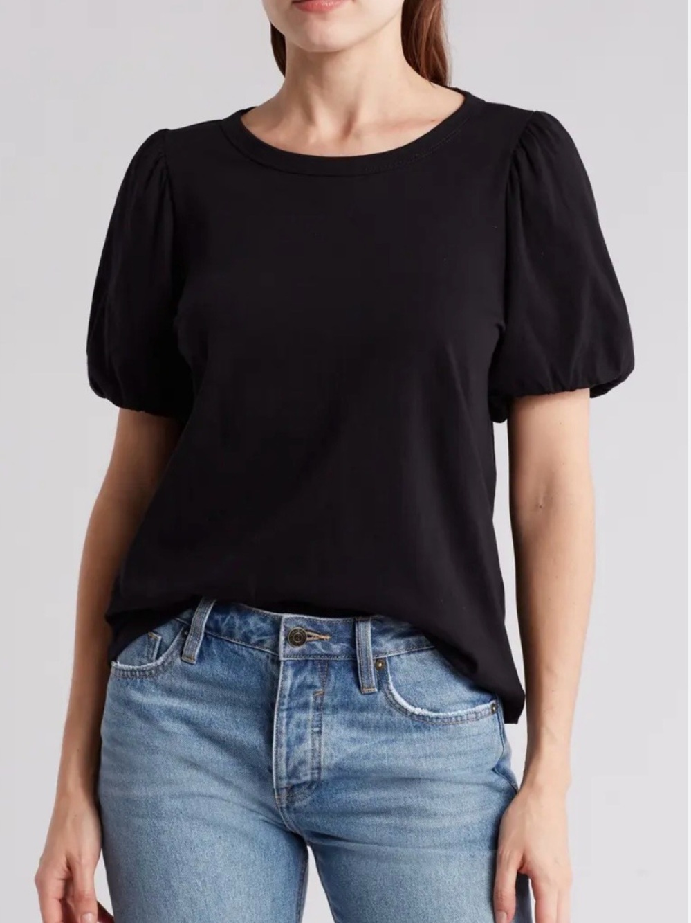 T Tahari Black Puff-Sleeve Crewneck Tee 1X
